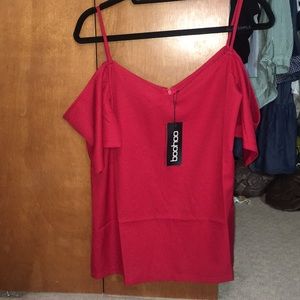 Red cold shoulder top